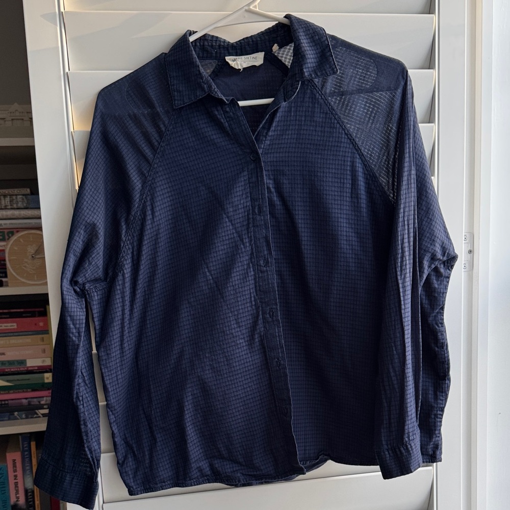 Parisian brand Marie Sixtine Navy Checkered Blouse